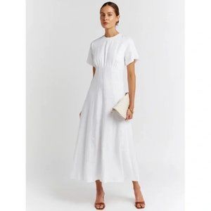 DISSH Jayde White Linen Maxi Dress Short Sleeve A-Line Size 10